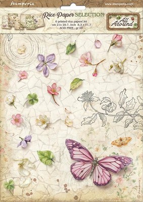 Stamperia Motiv Strohseiden Set All Around 6 Blatt A4 28g/qm Bastelpapier