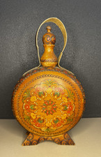 Ancienne gourde sculptée en bois – décor artisanal fait main – vintage