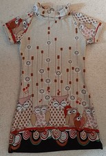 Tolles Kleid mit Eulen-Motiv, kurze Ärmel, grau-braun-rötlich meliert, ca. 36/38