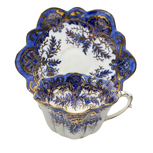 Wileman Shelley Porzellan Teetasse Untertasse Foley Blue Farn um 1898
