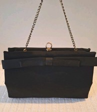 VTG AFTER FIVE Evening Bag/Clutch Black Crepe Bow Detail/Gold Chain Clasp