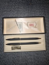 Vtg Cross Classic Pen  Pencil Set Matte Black W/ Gold Tone Accents. Works, Read