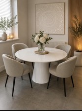 Round White Dining Table 120cm with Pedestal Pillar Base High Gloss Modern PALMA