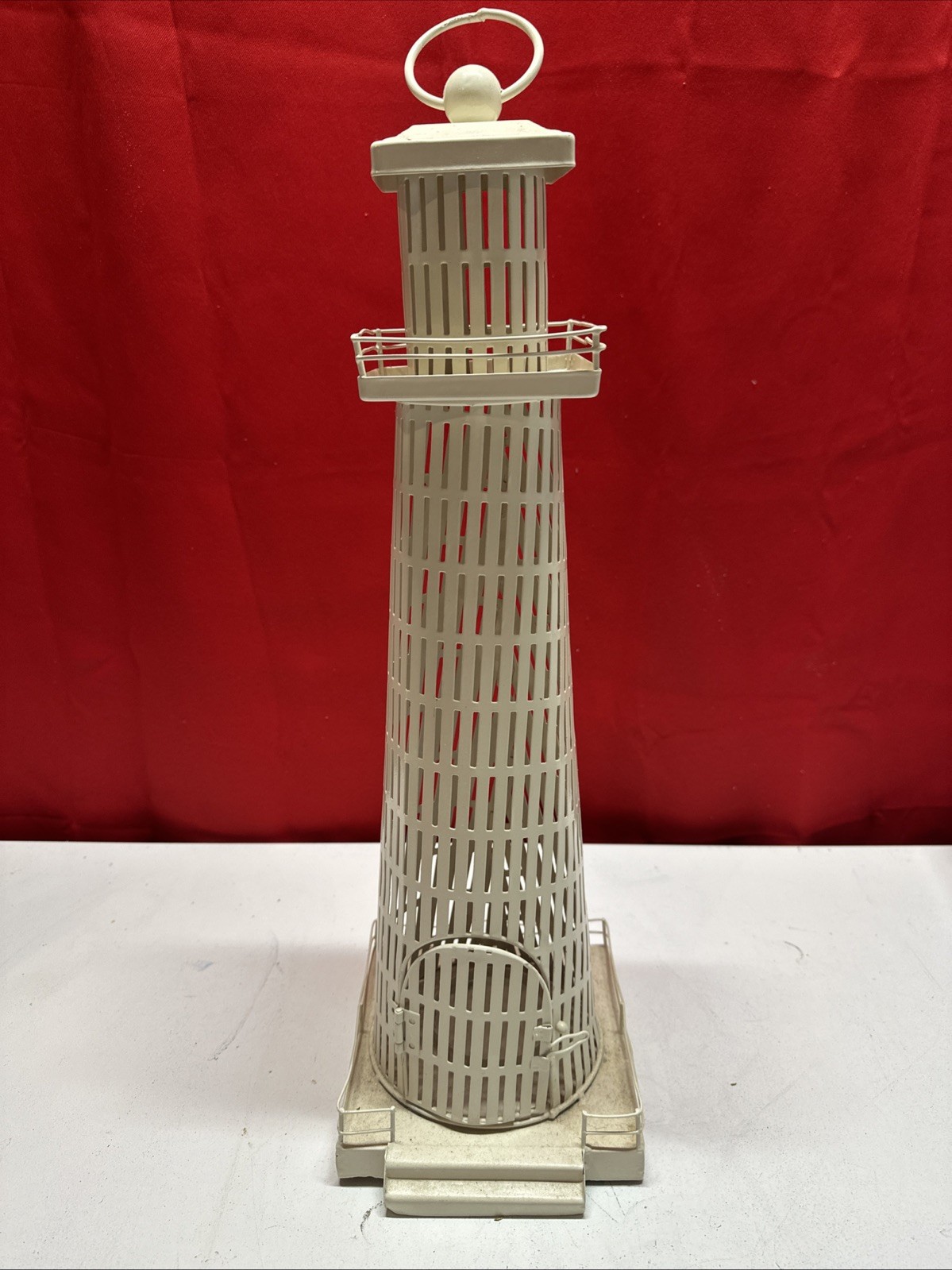 White Metal Lighthouse Lantern Tea Light Votive Candle Holder Beach Decor 24inch