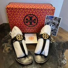 Tory Burch SZ 8 Cassia Ballet Patent Calif Sandle Black&Gold New With Box!!!