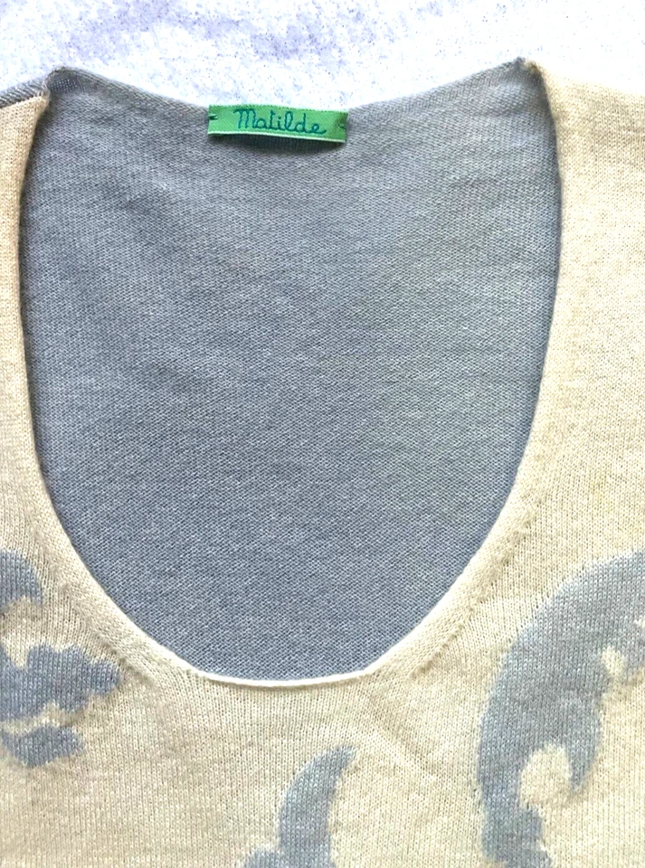 Matilde 女式意大利羊绒毛衣 8 码奶油色灰色长袖 — 第 2/4 张图片