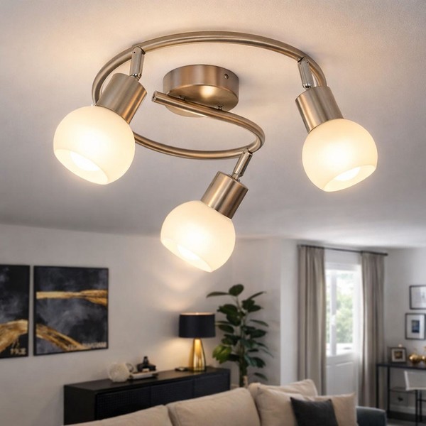 Spotrondell Deckenleuchte Spotlampe Led 3-Flammig Schwenkbar Glas Opal Silber-image