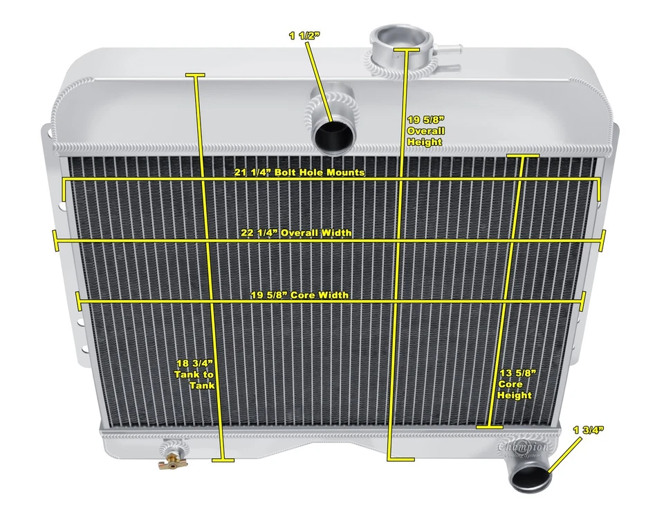RADIADOR DE ALUMINIO CHAMPION 3 FILAS 1949-1964 JEEP TRUCK WILLYS CHEVY INTERCAMBIO DE MOTOR Foto 3 de 3