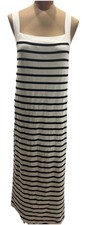 LOFT Striped Ribbed Sweater Knit Maxi Dress XL White Black Square Neck Summer23