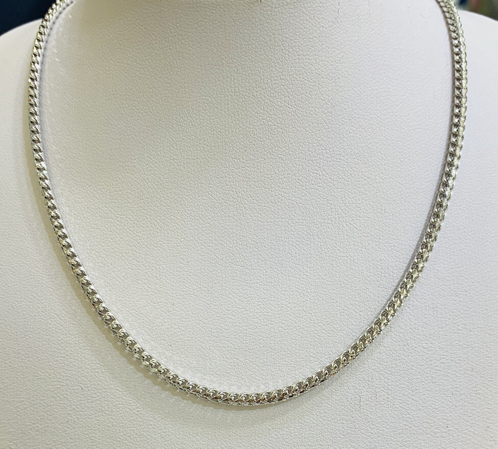 18k Solid White Gold Facet Cut Franco Chain Necklace 18 Inch