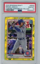 2020 BOWMAN DRAFT CHROME SAPPHIRE EDITION MIGUEL AMAYA YELLOW RC CUBS PSA 10