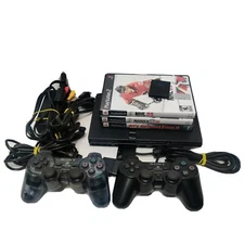 Sony PlayStation 2 Slim Bundle + 3 Games, 2 Controllers, Mem & Cables SCPH-75001