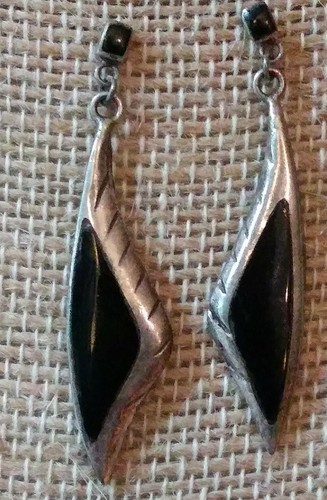 2 Paar Vintage Südwesten Sterlingsilber Onyx Ohrhänger Ohrstecker Haken - Bild 9 von 10