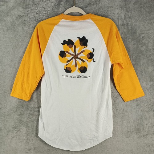 Women T-Shirt 3/4 Sleeve Crew Neck White & Yellow w/ BWOMEN Print SIZE S - Bild 7 von 10