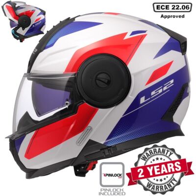 LS2 FF902 SCOPE II DUAL VISOR FLIP UP MOTORCYCLE CRASH HELMET DURIA WHITE BLUE