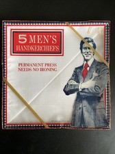Vtg 1970's Package of Men's Handkerchiefs 5 Pack White Cotton/Polyester NOS New