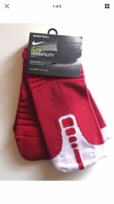 Nike Elite Versatility Crew Basketball Socks Maroon, White X-LARGE (12-15)  sx622