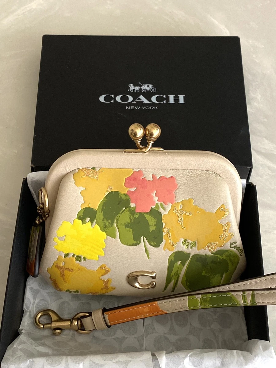 Coach Large Wristlet With Painted Floral Box Print