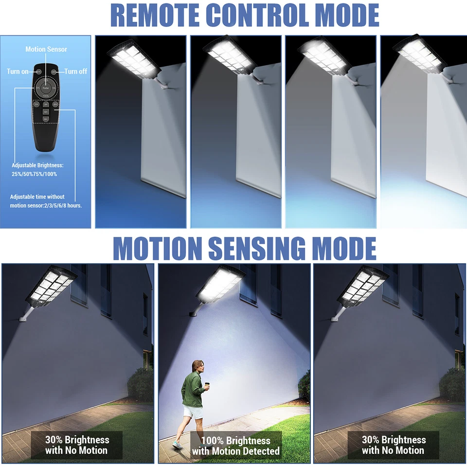 LED Solar Street Lights w/Remote Garden Wall Lamp Industrial Security Road Bulb - Image 3 of 4