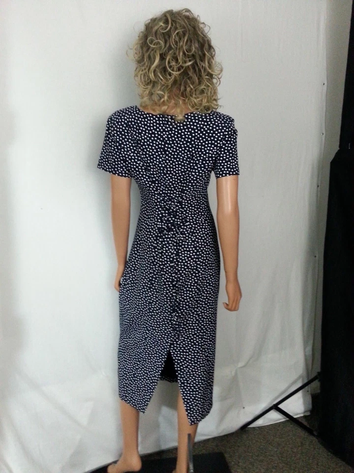 Vestido de Colección Años 80 BYER TOO CA Azul Oscuro Blanco Lunares Espalda Cintura Dibujar Cuerda 5 S  Foto 3 de 4