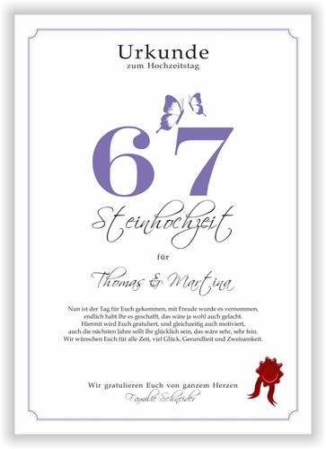 Hochzeitstag Geschenk Urkunde 1-80 Hochzeitstag Ehejubiläum wählbar - Bild 470 von 567