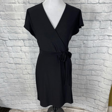 Nine West women S v-cut wrap dress w/side tie and flutter short sleeve black