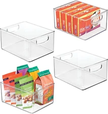 Plastic Stackable Pantry Bin - Organizer Bin with Handles for Cabinets or Fridge
