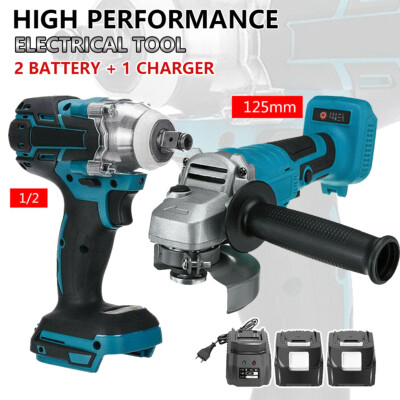 For Makita18V Tools Combo Kit 1/2'' Impact Wrench 125 mm Angle Grinder+2 Battery
