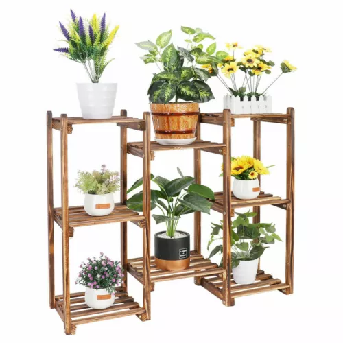 multi-tier stylish bamboo plant stand indoor&outdoor 10 pot bonsai display shelf image 7