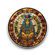 Egyptian Pharaoh Stained Glass Design Opaque Vinyl Sticker Decal 100x100mm