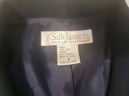 Diane Von Furstenberg Silk Assets Blazer Medium Navy Blau 100% Seide Weiße Nähte - Bild 3 von 14