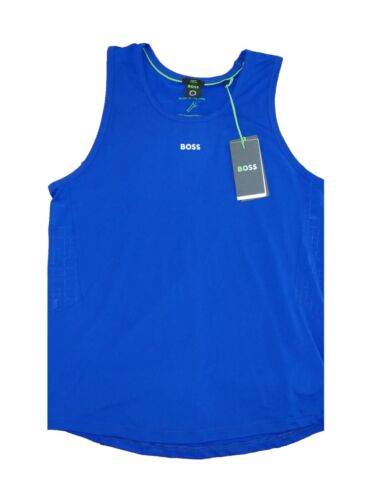 Nuova Hugo Boss t-shirt da uomo blu stretch palestra sport muscoli gilet canotta top media - Foto 1 di 14