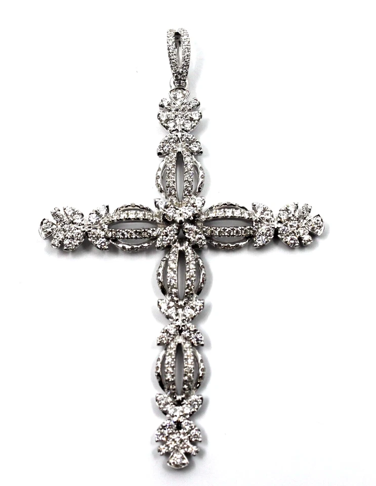 Colgante Cruz Grande Diamante Oro Blanco Sólido 18k 2.05 X 1.5" (1.70ct. t.w.) Foto 3 de 4