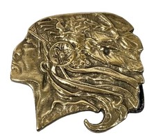 Vintage Solid Brass Native American Indian Chief Head Belt Buckle  READ 