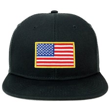 Oversize XXL Yellow USA Flag Patch Flatbill Mesh Snapback Cap - FREE SHIPPING