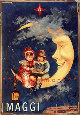 Maggi 1895 Soup Bullion Retro Style Vintage Poster Art Kids Sitting On Moon 