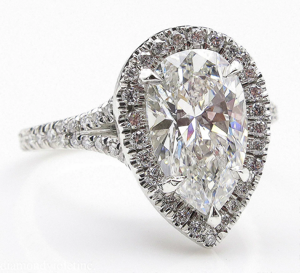 Nice Looking Off White Pear-Cut Stone Halo Style Women's Engagement Ring - Image 4 of 4
