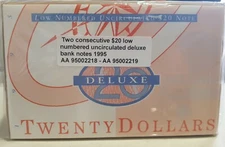 1995 AUSTRALIAN TWO CONS $20 DELUXE LOW NUMBERED 2 FOLDERS S/N AA 9500 2218-2219