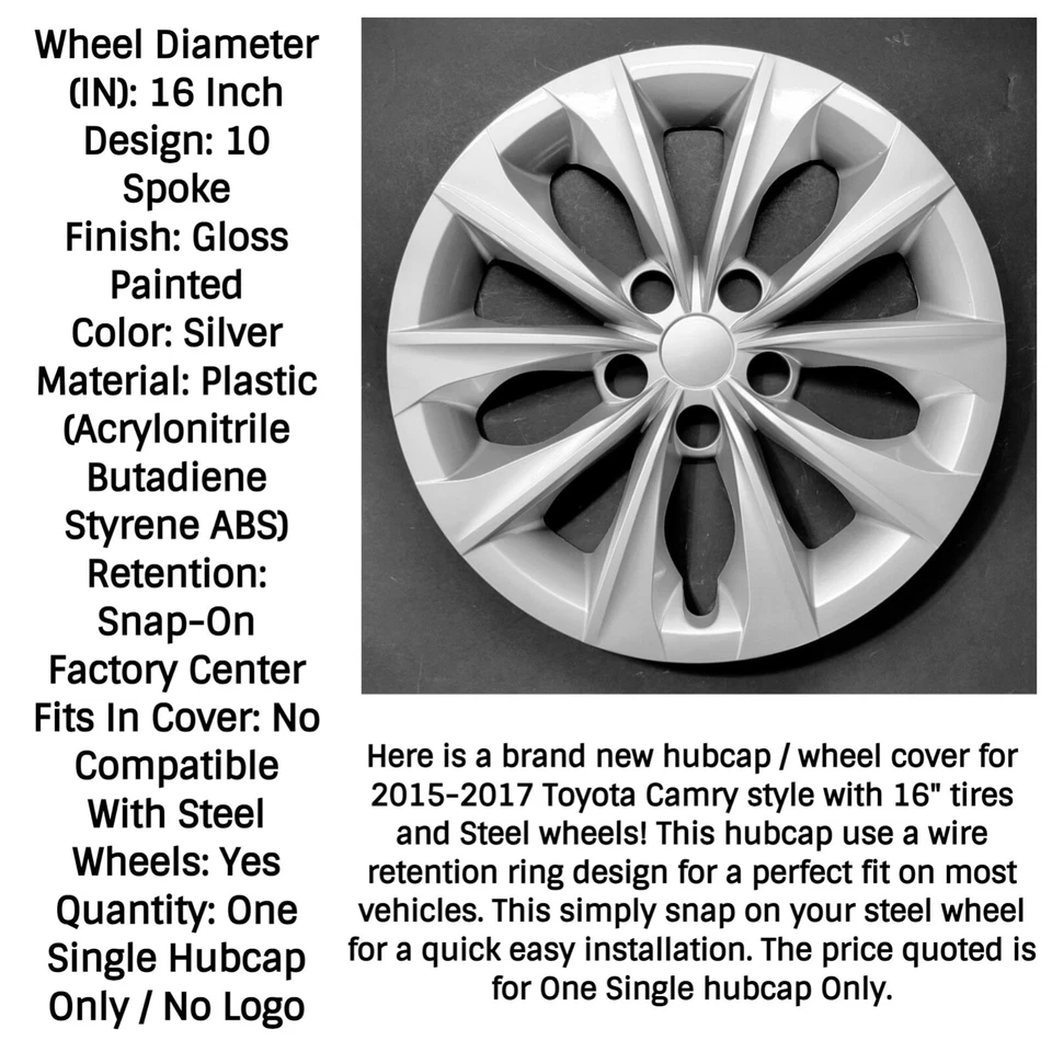 One New Wheel Cover Hubcap Fits 2015-2017 Toyota Camry 16" Silver # 514-16S Foto 4 de 4