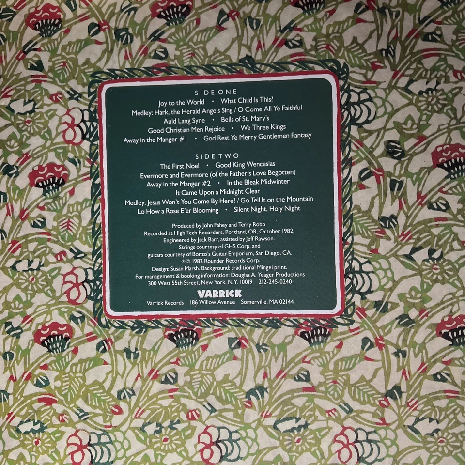 John Fahey - Christmas Guitar Volume One NM Vinyl Record 1982 Varrick 002 +1LP!! - Image 2 of 2