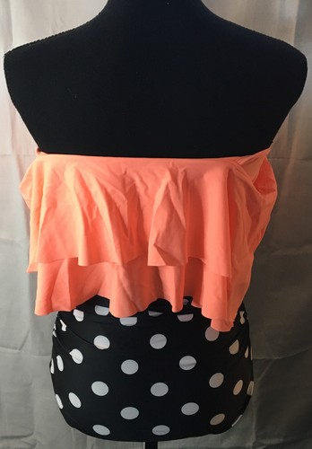 Womens Two Piece Swimsuit Retro Flounce & Black High Waist Polka Dot Bikini S - Picture 7 of 8