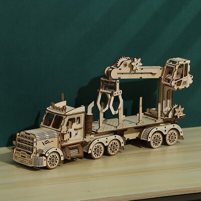 Wooden Mechanical Truck Crane Puzzles 3D DIY Building Toys for
