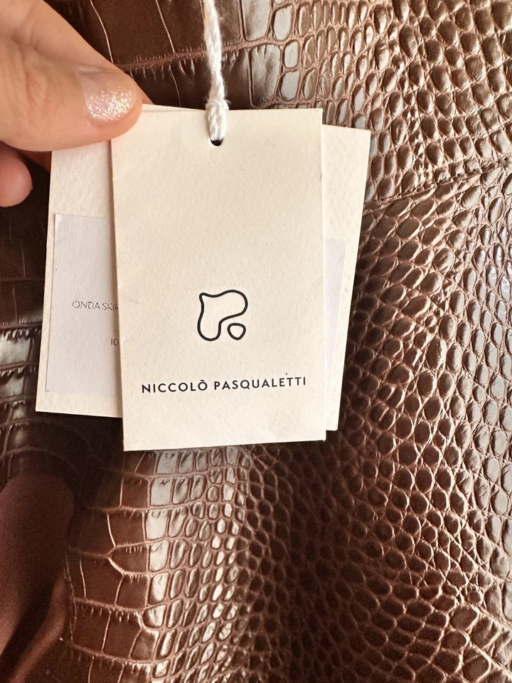 FALDA ONDA Niccolo Pasqualetti Cocodrilo Cuero Repujado Viscosa Crepé Nueva con Etiquetas Nueva $1100 Foto 3 de 4