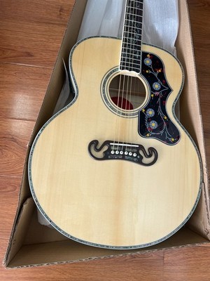 Natural J-200 Style Jumbo Acoustic-Electric Guitar Solid Spruce Top Abalone