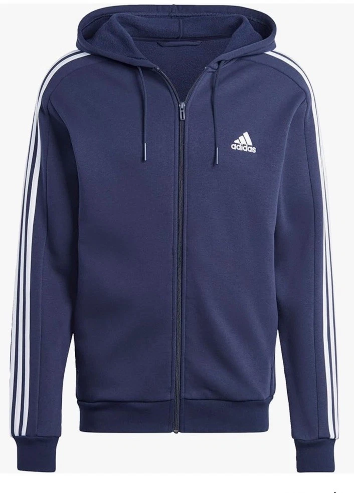 adidas Essentials Fleece 3-Stripes Full Zip Men's Hoodie - NAVY, M