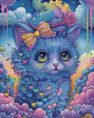 8x10 Art Print Bow Cat Clouds Hat Head Surrounded - 21700806