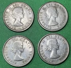 Lot of Four 80% Silver Canadian Quarters - 1957,58,59,60: Elizabeth II