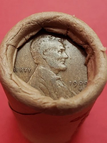 VF 1909-S LINCOLN WHEAT CENT V.D.B. LINCOLN WHEAT PENNY ROLL END AMEX BANKROLLED