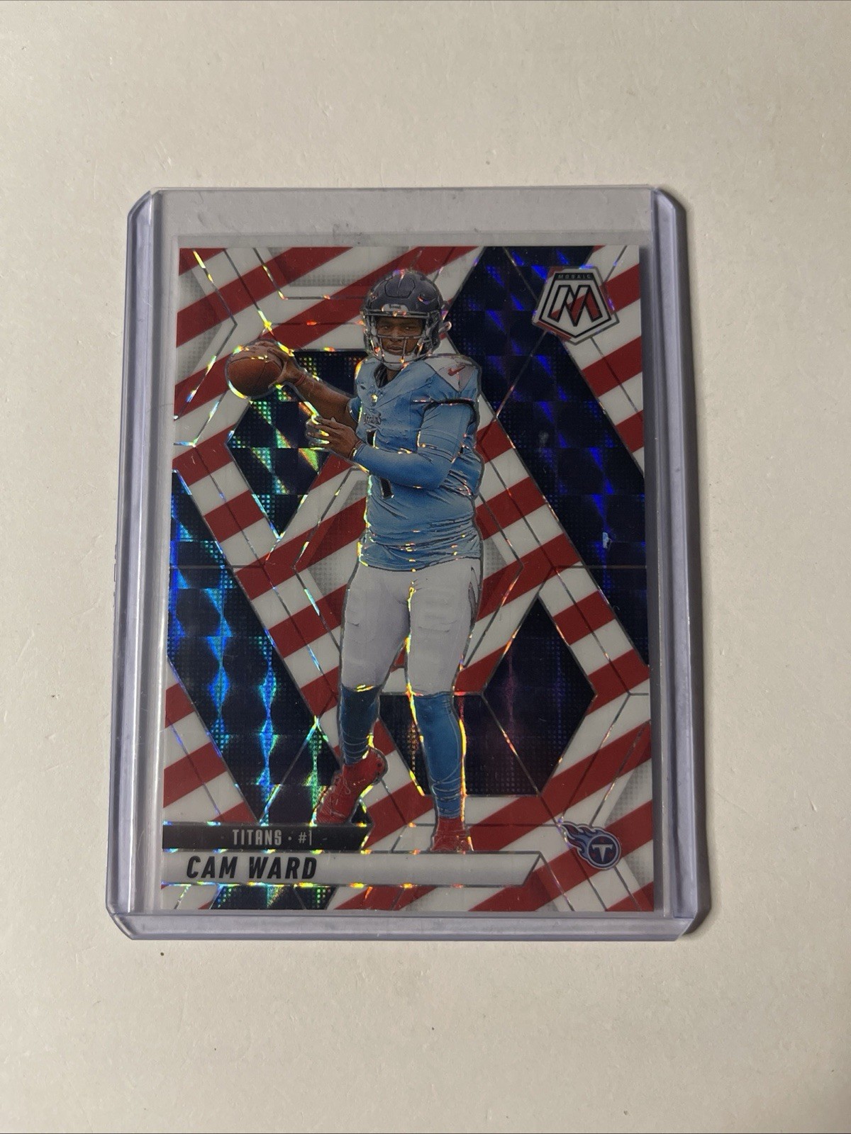 2025 Panini Mosaic Cam Ward RC Red White Stripe Prizm #382 Titans