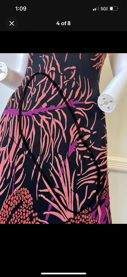 1990 年代 Betsey Johnson 真丝花卉珊瑚海葵派对礼服黑色 M 码 — 第 4/4 张图片